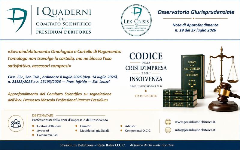 l'omologazione dell'accordo di composizione della crisi non rende illegittima la cartella di pagamento, ma ne limita l'utilizzo quale strumento di soddisfacimento individuale del credito, riaffermando la centralità del vincolo concorsuale e della tutela del debitore.