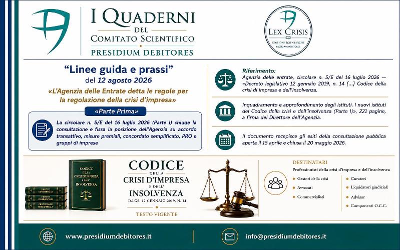 L'AGENZIA DELLE ENTRATE DETTA LE REGOLE PER LA REGOLAZIONE DELLA CRISI D'IMPRESA