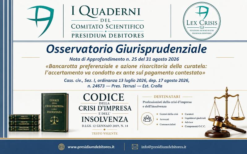 Bancarotta preferenziale: la Cassazione ribadisce la necessità di una valutazione ex ante