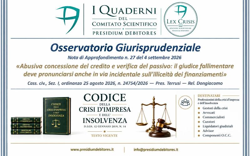 Cassazione n. 24754/2026: abusiva concessione del credito e verifica del passivo