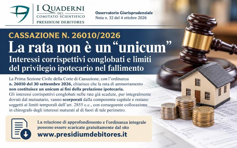 Cassazione n. 26010/2026: la rata non è un 